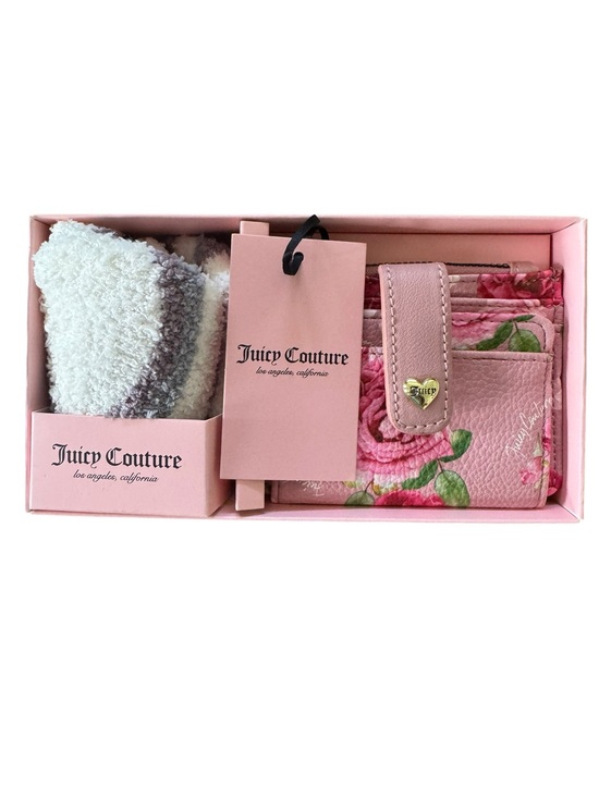 Juicy Couture Handbags - NWT Juicy Couture Pink Floral Card Case Wallet and Fuzzy Socks Boxed Gift Set